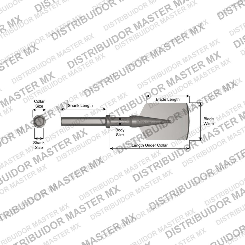 Ajax Tools 38401 — Paving Breaker Pala Larga de 3 Filos 5" x 9" (3-Edge Long Spade) 1-1/8" Hex