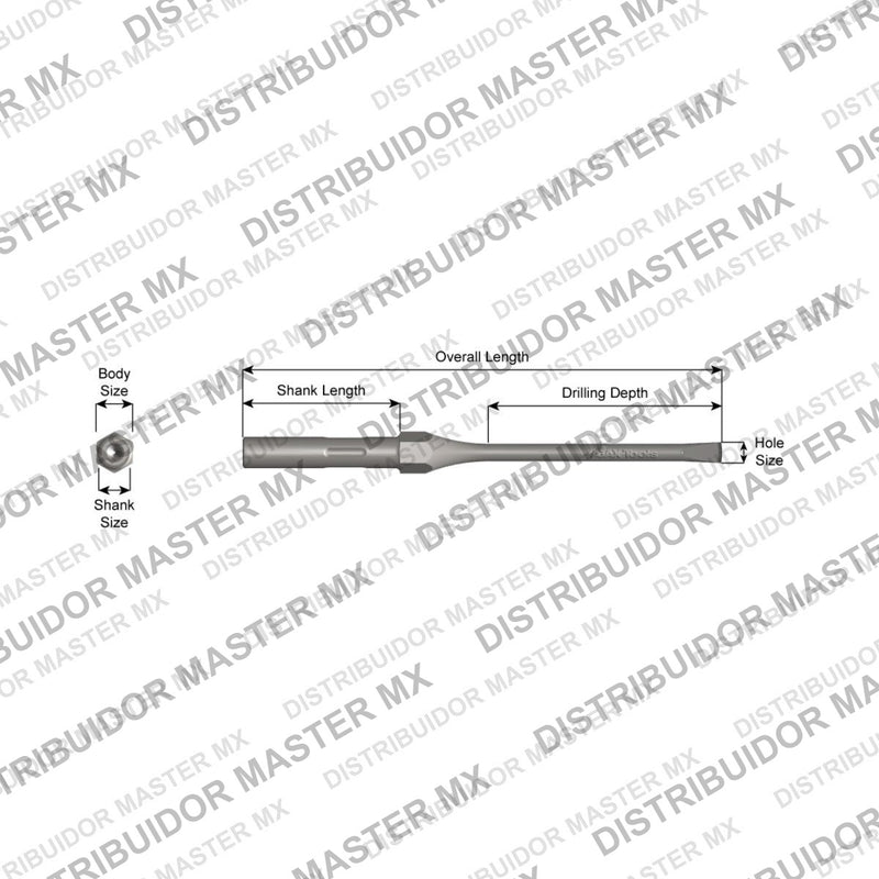 Ajax Tools 62100 — Drill Steel Broca de Carburo Utilitaria 1" — Profundidad 8" (Largo Total 12")