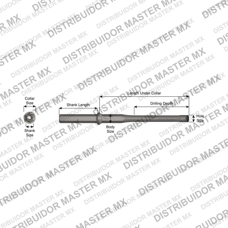 Ajax Tools 60350 — Drill Steel Broca de Carburo de Velocidad 5/8" — Profundidad 6", Vástago 7/8" x 4-1/4" Hex