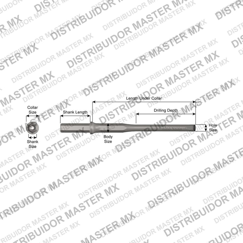 Ajax Tools 60020 — Drill Steel Broca de Carburo de Velocidad 5/8" — Profundidad 9", Vástago 7/8" x 3-1/4" Hex