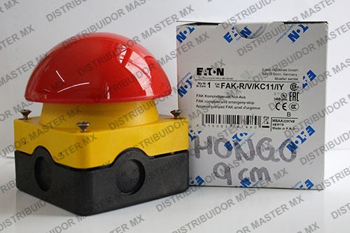 Botón Paro de Emergencia Hongo Rojo con Caja Amarilla 1NA+1NC Eaton FAKRKC11I